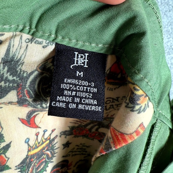 Ed Hardy Lks Heart Skirt Womens Medium Olive Green Graphic Print Slash Pockets - Picture 7 of 8